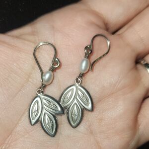 Silpada Silver and White Leaf Dangle Earrings
